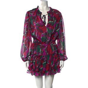 MISA Los Angeles Metallic/Purple/Green/Red Printed Mini Dress, XS